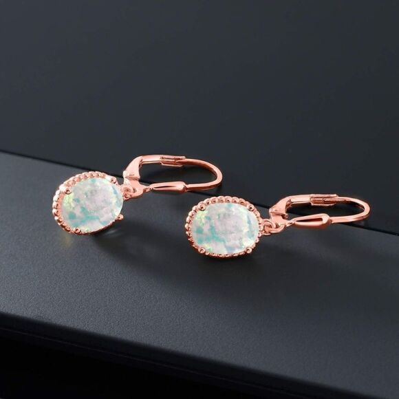 18K Rose Gold 925 with 2.00 Cttw White Opal Oval Leverback Hook Earrings main image 2